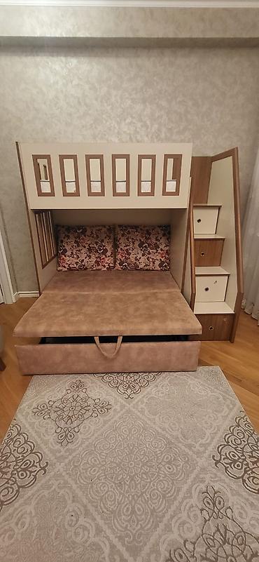 mdf panel: Uşaq otağı üçün çoxfunksiyalı iki mərtəbəli çarpayı-divan komplekti — 2