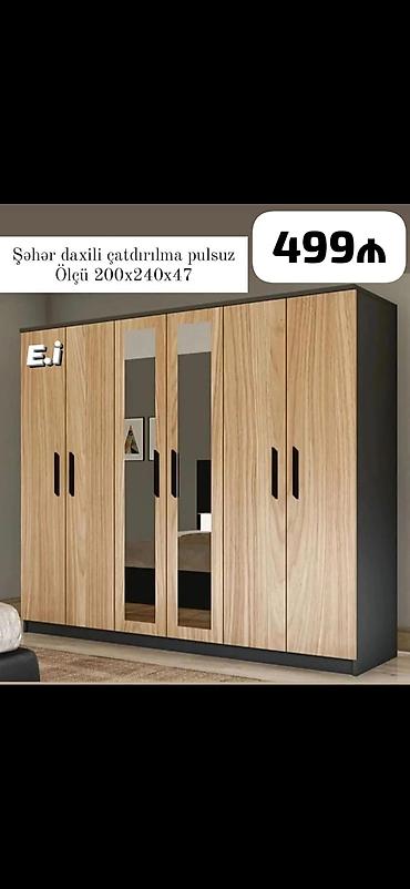 dik fanerka: Məhsul: 6 qapılı güzgülü paltar şkafı - Ölçü: 200 x 240 x 47 sm (en x — 1