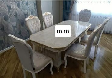 Masa və oturacaq dəstləri: Qonaq otağı üçün, Yeni, Açılmayan, Dördbucaq masa, 6 stul — 4