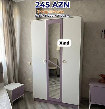 Ev üçün mebel: 3 qapılı şkaf – D 47 × H 200 × U 120 sm - Rəng: ağ və bənövşəyi — 1