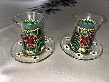 Qab-qacaq və mətbəx ləvazimatları: Çay dəsti, rəng - Yaşıl, Şüşə, 2 nəfərlik — 1