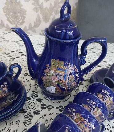 samovar 10 litr: Qəhvə dəsti, rəng - Göy, Farfor, 15 nəfərlik, Yaponiya — 4