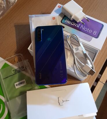 xiaomi 8a qiymeti: Xiaomi Redmi Note 8, 64 ГБ, цвет - Синий, 
 Отпечаток пальца, Две SIM карты, Face ID
