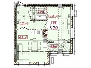 квартир и домов: 2 комнаты, 55 м², Элитка, 3 этаж, ПСО (под самоотделку)