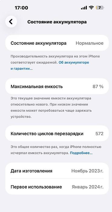 кир жуучу машиналар бу: IPhone 15 Pro Max, Колдонулган, 256 ГБ, Каптама, Кабель, 87 % — 6