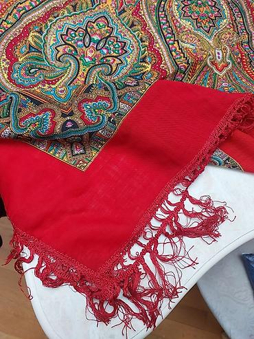 Hicab: Qırmızı şal/örtük – milli naxışlı Qedimdi tezedi - Material: yüngül — 3