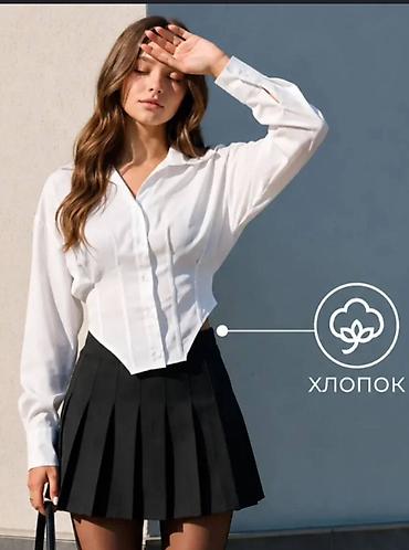 кроп топ: Блузка, Классическая модель, Хлопок, Однотонный, Укороченная модель — 1