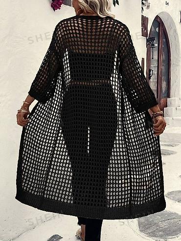 Qara rəngli, uzun tor toxunuşlu kardiqan/kimono - Model: Uzun kəsim