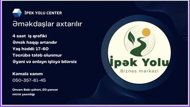 inşaatçılar iş elanları: İpək Yolu Center tərəfindən təqdim olunan bu iş elanı 4 saatlıq iş