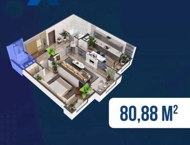 купить квартиру в 10 микрорайоне: 2 бөлмө, 81 кв. м, Элитка, 11 кабат