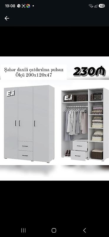 şfanerler: *3 qapılı dolab 230Azn💥* ✔️ Rəng seçimi var ✔️ Matireal Rusiya — 4