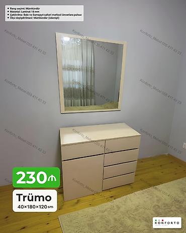 Komodlar: Trümo dəsti – güzgü və çekmecəli komod Ölçülər: - 40×180×120 sm — 1