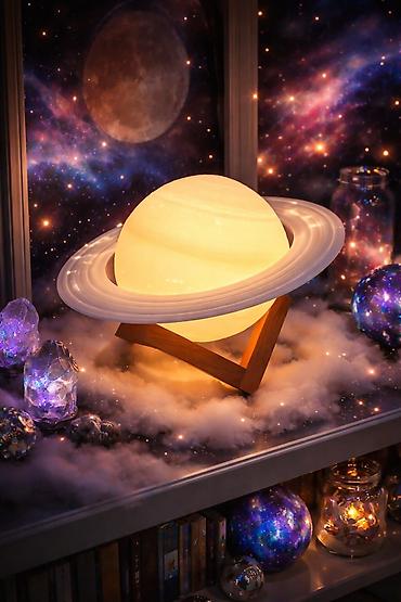 rus lampası: Saturn temalı LED masa lampası - Realistik Saturn kürəsi və üzükləri — 1