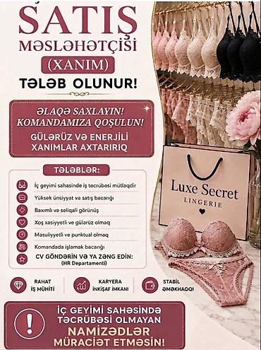 Satış məsləhətçisi tələb olunur, Yalnız qadınlar üçün, 1-2 illik təcrübə
