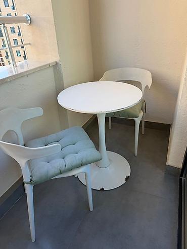 balkon stol stul: 2 Stul + Dairəvi Masa Dəsti – Ağ Rəng Masa və 2 ədəd stul satılır — 2