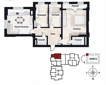 centr park: 4 комнаты, 107 м², Технопарк Элитка, 12 этаж, ПСО (под самоотделку) — 1