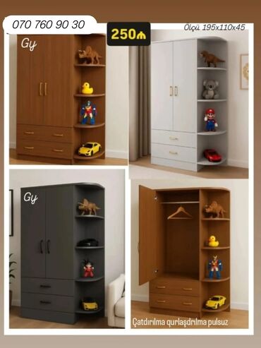 Uşaq və gənc otağı üçün dəstlər: Uşaq otağı üçün çoxfunksiyalı paltar dolabı - Ölçü: 195×110×45 sm -