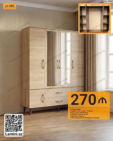 4 qapılı dolab - Kod: 10546 - Ölçülər: D 45 × H 200 × E 160 sm -