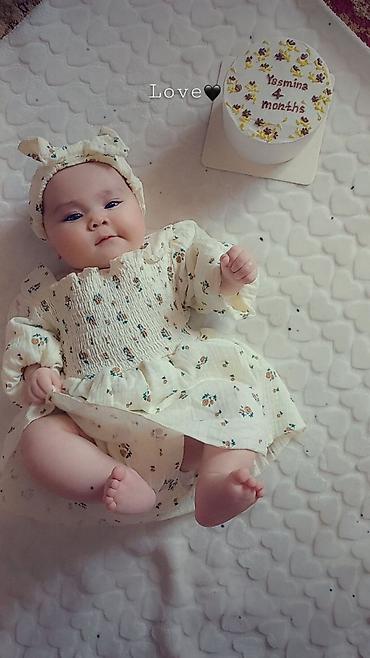 Бөбөктөр үчүн топтомдор: Набор для девочки: платье + повязка на голову - Нежный кремовый цвет — 1