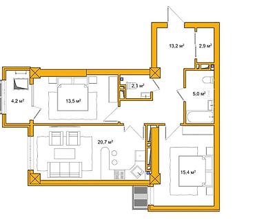 Продажа квартир: 3 комнаты, 75 м², ул. Ахунбаева / Бакаева Элитка, 14 этаж, ПСО (под самоотделку) — 2