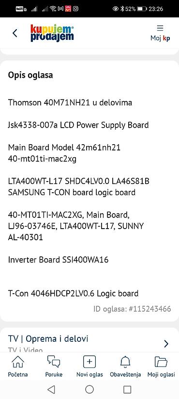Televizori: Thomson 40M71NH21 – delovi za TV Dostupne ploče i moduli: - Jska LCD — 12