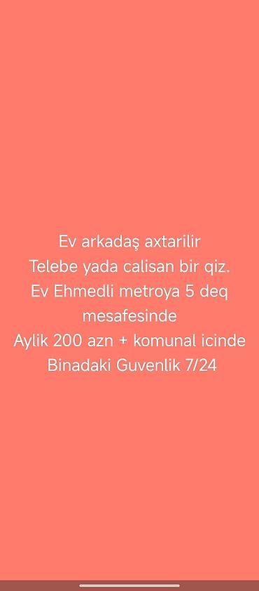 Otaqlar: Evə otaq yoldaşı axtarılır – tələbə və ya işləyən xanım üçün. - — 1