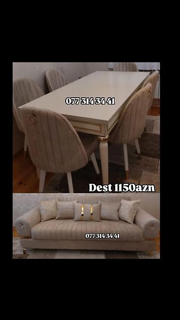 Klassik üslubda mebel dəsti - Yemək masası və 6 ədəd stul: Krem lalafo.az -da Klassik üslubda mebel dəsti - Yemək masası və 6 ədəd stul: Krem