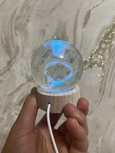 Ночники: Кристальный 3D‑шар с подсветкой на деревянной подставке - Стеклянный — 9