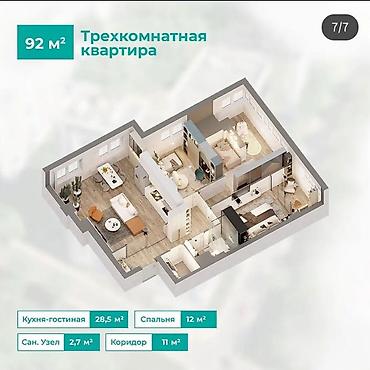 Продажа квартир: 3 комнаты, 92 м², парк Фучика Элитка, 7 этаж, ПСО (под самоотделку) — 3