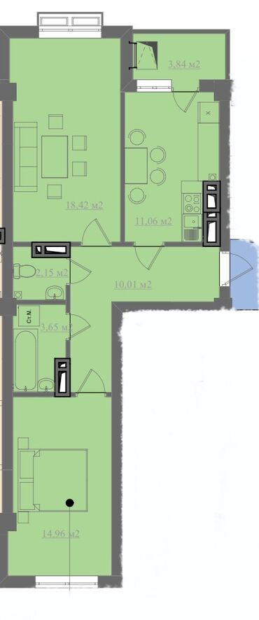 молодежный квартал квартира: 2 комнаты, 66 м², Элитка, 5 этаж, ПСО (под самоотделку)