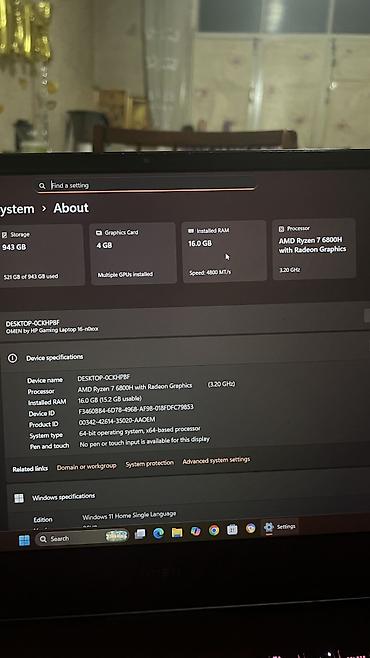 Ноутбуки HP: Игровой, Б/у, AMD Ryzen 7 — 8