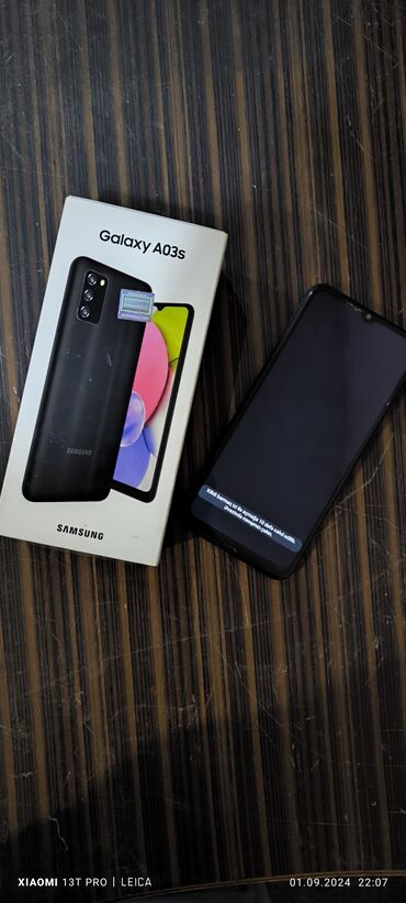 sadə samsung telefonları: Samsung Galaxy A03s, 64 GB, rəng - Qara, İki sim kartlı, Face ID, Sensor