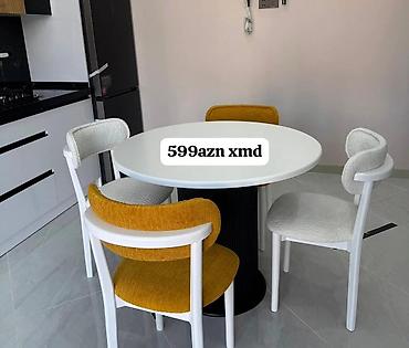 pastel dest: Dairəvi yemək masası və 4 ədəd stul dəsti. - Masa: ağ rəngli dairəvi — 1