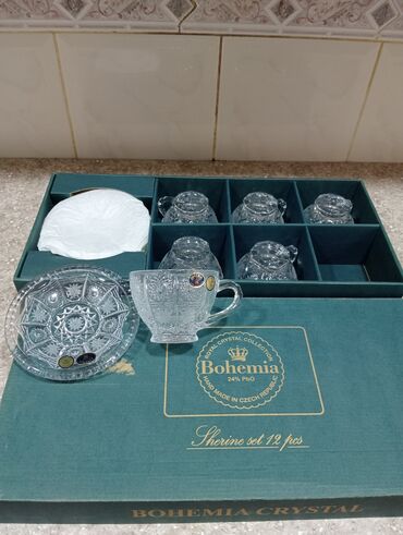 yun dest: Çay dəsti, Xrustal, Bohemia, 6 nəfərlik, Çexiya
