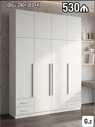 kombi şkaf: Ağ rəngli, minimalist dizaynlı paltar şkafı - Ölçü: 240 × 160 × 47 sm — 1
