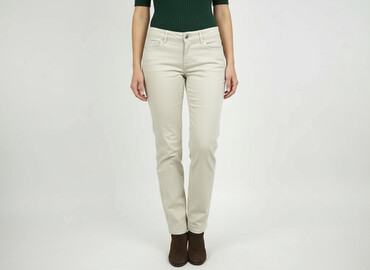 jeansy beżowe: Material trousers for women, size S