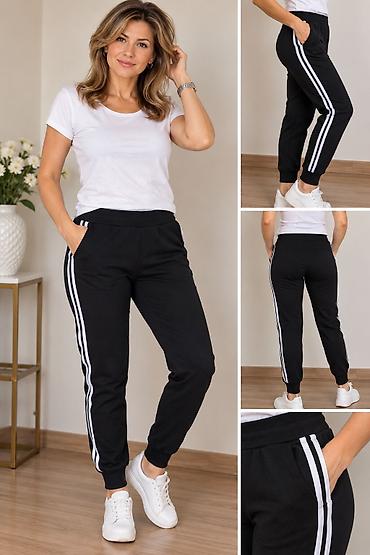 sinsay ženske pantalone: Ženske trenerke – crne jogger pantalone sa duplim belim bočnim prugama — 1