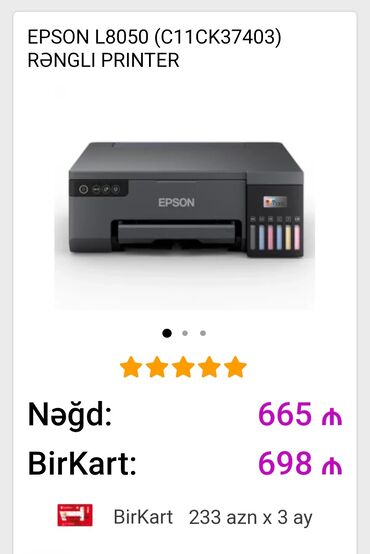 kompyuter keysi: Epson L8050 professional printerdir. keyfiyyeti superdir. yeni almışam