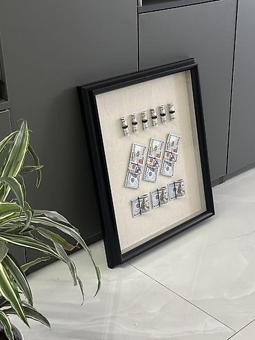 ev dekor: Dekorativ “pul” tablo - Material: Qara rəngli, qalın profilli — 1