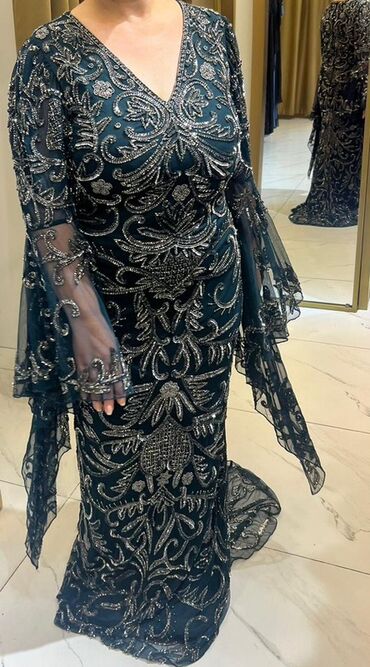 Ziyafət donları: Qaraya çalan yaşıl rəngli, uzun ziyafət/libas - Material: şəffaf — 14