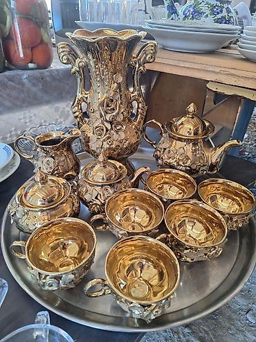 cay destleri: Çay dəsti, rəng - Qızılı, Keramika, 6 nəfərlik — 1