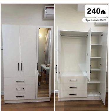 Ağ rəngli çoxfunksiyalı paltar şkafı - Ölçü: 195×120×45 sm (şəkildə