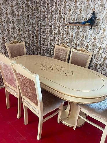 Qonaq otağı üçün, İşlənmiş, Oval masa, 6 stul