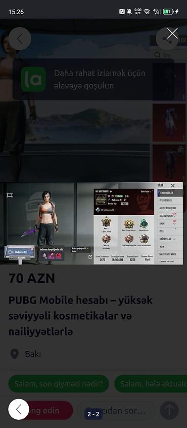 pubg populerlik satış: PUBG Mobile hesabı – yüksək səviyyəli kosmetikalar və nailiyyətlərlə — 3