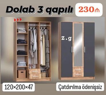 Çarpayılar: Yeni, 3 qapılı Düz dolab, Şifonyer