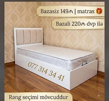 uşaq üçün matras: Tək nəfərlik modern çarpayı – ağ rəngdə, yumşaq başlıqla. Kompakt — 1