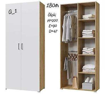 kitab skafi: İki qapılı geyim dolabı – model G_1 - Ölçülər: H 200 × E 90 × D 47 sm — 1