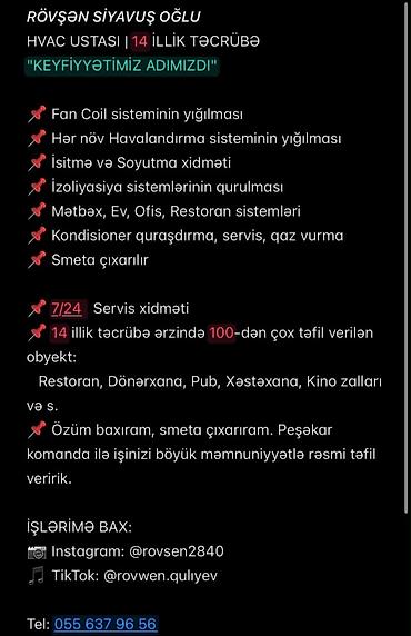 termo aqlay ustasi: HVAC ustası – 14 illik təcrübə Şüar: “Keyfiyyətimiz adımızdır” Təklif — 1