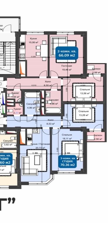 байтик недвижимость: 3 комнаты, 71 м², Элитка, 13 этаж, ПСО (под самоотделку)