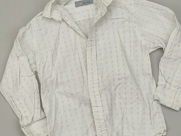 biała bluzka na długi rękaw: Koszula 5-6 lat, stan - Dobry, wzór - Print, kolor - Biały